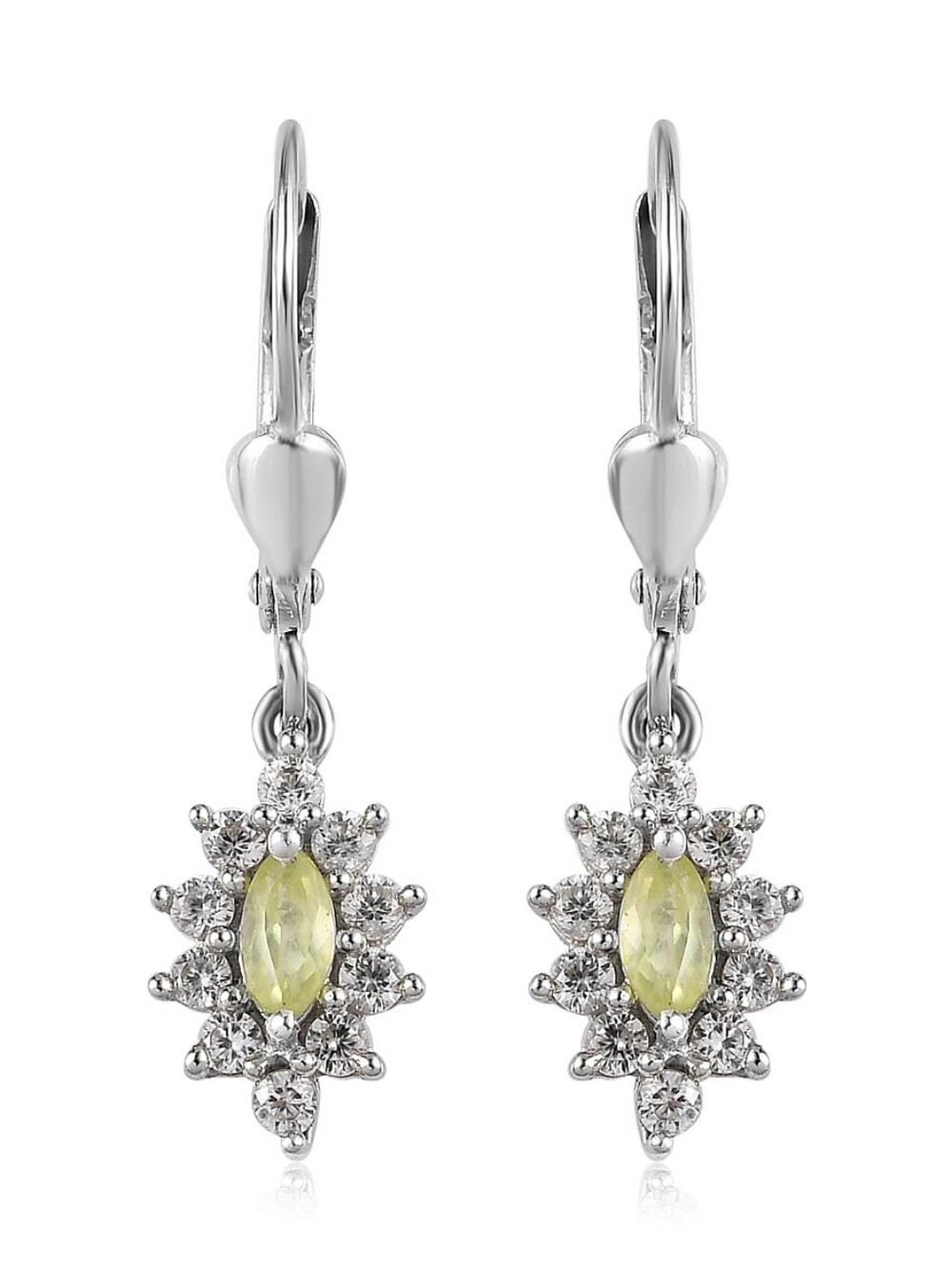 Genuine Chrysoberyl & White Zircon Leverback Earrings Platinum Vermeil!